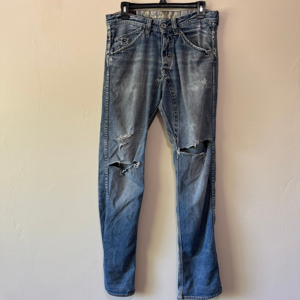 Evisu Jeans Mens 30 Blue Thrashed Japanese Designer Distressed Denim Streetwear